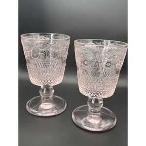 Lot 2 Vtg 5 1/2" Tiara Pink Glass Sandwich Water Wine Goblets Indiana Glass GUC